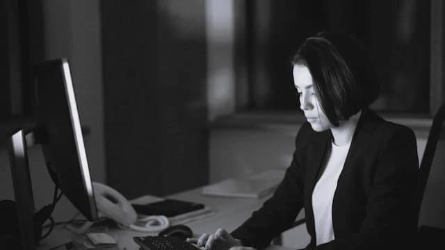 HR professional working late